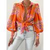 imageBTFBM Women Fashion Button Down Shirts Lapel V Neck Printed Solid Boho Long Sleeve Blouses Dressy Casual Summer Fall TopFloral Orange Purple