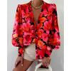 imageBTFBM Women Fashion Button Down Shirts Lapel V Neck Printed Solid Boho Long Sleeve Blouses Dressy Casual Summer Fall TopFloral Red