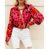 imageBTFBM Women Fashion Button Down Shirts Lapel V Neck Printed Solid Boho Long Sleeve Blouses Dressy Casual Summer Fall TopFloral Red
