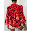 imageBTFBM Women Fashion Button Down Shirts Lapel V Neck Printed Solid Boho Long Sleeve Blouses Dressy Casual Summer Fall TopFloral Red