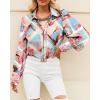 imageBTFBM Women Fashion Button Down Shirts Lapel V Neck Printed Solid Boho Long Sleeve Blouses Dressy Casual Summer Fall TopGraphic Print