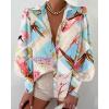 imageBTFBM Women Fashion Button Down Shirts Lapel V Neck Printed Solid Boho Long Sleeve Blouses Dressy Casual Summer Fall TopGraphic Print