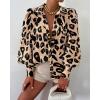 imageBTFBM Women Fashion Button Down Shirts Lapel V Neck Printed Solid Boho Long Sleeve Blouses Dressy Casual Summer Fall TopLeopard Print