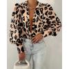 imageBTFBM Women Fashion Button Down Shirts Lapel V Neck Printed Solid Boho Long Sleeve Blouses Dressy Casual Summer Fall TopLeopard Print