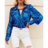 imageBTFBM Women Fashion Button Down Shirts Lapel V Neck Printed Solid Boho Long Sleeve Blouses Dressy Casual Summer Fall TopMulti Blue