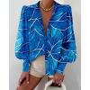 imageBTFBM Women Fashion Button Down Shirts Lapel V Neck Printed Solid Boho Long Sleeve Blouses Dressy Casual Summer Fall TopMulti Blue