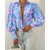 imageBTFBM Women Fashion Button Down Shirts Lapel V Neck Printed Solid Boho Long Sleeve Blouses Dressy Casual Summer Fall TopMulti Blue Pink