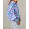 imageBTFBM Women Fashion Button Down Shirts Lapel V Neck Printed Solid Boho Long Sleeve Blouses Dressy Casual Summer Fall TopMulti Blue Pink