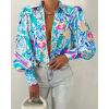 imageBTFBM Women Fashion Button Down Shirts Lapel V Neck Printed Solid Boho Long Sleeve Blouses Dressy Casual Summer Fall TopMulti Green Blue