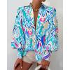 imageBTFBM Women Fashion Button Down Shirts Lapel V Neck Printed Solid Boho Long Sleeve Blouses Dressy Casual Summer Fall TopMulti Green Blue