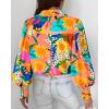 imageBTFBM Women Fashion Button Down Shirts Lapel V Neck Printed Solid Boho Long Sleeve Blouses Dressy Casual Summer Fall TopMulti Orange