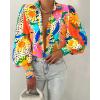 imageBTFBM Women Fashion Button Down Shirts Lapel V Neck Printed Solid Boho Long Sleeve Blouses Dressy Casual Summer Fall TopMulti Orange
