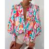 imageBTFBM Women Fashion Button Down Shirts Lapel V Neck Printed Solid Boho Long Sleeve Blouses Dressy Casual Summer Fall TopMulti Pink Green