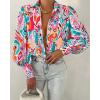imageBTFBM Women Fashion Button Down Shirts Lapel V Neck Printed Solid Boho Long Sleeve Blouses Dressy Casual Summer Fall TopMulti Pink Green