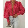 imageBTFBM Women Fashion Button Down Shirts Lapel V Neck Printed Solid Boho Long Sleeve Blouses Dressy Casual Summer Fall TopMulti Red
