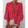 imageBTFBM Women Fashion Button Down Shirts Lapel V Neck Printed Solid Boho Long Sleeve Blouses Dressy Casual Summer Fall TopMulti Red
