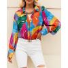 imageBTFBM Women Fashion Button Down Shirts Lapel V Neck Printed Solid Boho Long Sleeve Blouses Dressy Casual Summer Fall TopMulticolored