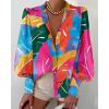 imageBTFBM Women Fashion Button Down Shirts Lapel V Neck Printed Solid Boho Long Sleeve Blouses Dressy Casual Summer Fall TopMulticolored