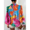 imageBTFBM Women Fashion Button Down Shirts Lapel V Neck Printed Solid Boho Long Sleeve Blouses Dressy Casual Summer Fall TopMulticolored