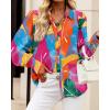 imageBTFBM Women Fashion Button Down Shirts Lapel V Neck Printed Solid Boho Long Sleeve Blouses Dressy Casual Summer Fall TopMulticolored