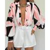 imageBTFBM Women Fashion Button Down Shirts Lapel V Neck Printed Solid Boho Long Sleeve Blouses Dressy Casual Summer Fall TopPrint Black Pink