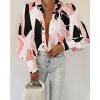 imageBTFBM Women Fashion Button Down Shirts Lapel V Neck Printed Solid Boho Long Sleeve Blouses Dressy Casual Summer Fall TopPrint Black Pink