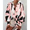 imageBTFBM Women Fashion Button Down Shirts Lapel V Neck Printed Solid Boho Long Sleeve Blouses Dressy Casual Summer Fall TopPrint Black Pink
