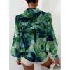imageBTFBM Women Fashion Button Down Shirts Lapel V Neck Printed Solid Boho Long Sleeve Blouses Dressy Casual Summer Fall TopPrint Green
