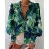 imageBTFBM Women Fashion Button Down Shirts Lapel V Neck Printed Solid Boho Long Sleeve Blouses Dressy Casual Summer Fall TopPrint Green