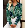 imageBTFBM Women Fashion Button Down Shirts Lapel V Neck Printed Solid Boho Long Sleeve Blouses Dressy Casual Summer Fall TopPrint Green