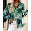 imageBTFBM Women Fashion Button Down Shirts Lapel V Neck Printed Solid Boho Long Sleeve Blouses Dressy Casual Summer Fall TopPrint Green
