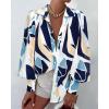 imageBTFBM Women Fashion Button Down Shirts Lapel V Neck Printed Solid Boho Long Sleeve Blouses Dressy Casual Summer Fall TopPrint Navy