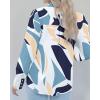 imageBTFBM Women Fashion Button Down Shirts Lapel V Neck Printed Solid Boho Long Sleeve Blouses Dressy Casual Summer Fall TopPrint Navy