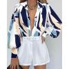 imageBTFBM Women Fashion Button Down Shirts Lapel V Neck Printed Solid Boho Long Sleeve Blouses Dressy Casual Summer Fall TopPrint Navy