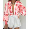 imageBTFBM Women Fashion Button Down Shirts Lapel V Neck Printed Solid Boho Long Sleeve Blouses Dressy Casual Summer Fall TopPrint Pink