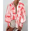imageBTFBM Women Fashion Button Down Shirts Lapel V Neck Printed Solid Boho Long Sleeve Blouses Dressy Casual Summer Fall TopPrint Pink