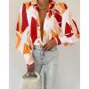 imageBTFBM Women Fashion Button Down Shirts Lapel V Neck Printed Solid Boho Long Sleeve Blouses Dressy Casual Summer Fall TopPrint Red Brown
