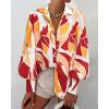imageBTFBM Women Fashion Button Down Shirts Lapel V Neck Printed Solid Boho Long Sleeve Blouses Dressy Casual Summer Fall TopPrint Red Brown