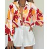 imageBTFBM Women Fashion Button Down Shirts Lapel V Neck Printed Solid Boho Long Sleeve Blouses Dressy Casual Summer Fall TopPrint Red Brown