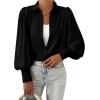 imageBTFBM Women Fashion Button Down Shirts Lapel V Neck Printed Solid Boho Long Sleeve Blouses Dressy Casual Summer Fall TopSolid Black