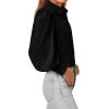 imageBTFBM Women Fashion Button Down Shirts Lapel V Neck Printed Solid Boho Long Sleeve Blouses Dressy Casual Summer Fall TopSolid Black