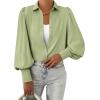 imageBTFBM Women Fashion Button Down Shirts Lapel V Neck Printed Solid Boho Long Sleeve Blouses Dressy Casual Summer Fall TopSolid Green