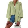 imageBTFBM Women Fashion Button Down Shirts Lapel V Neck Printed Solid Boho Long Sleeve Blouses Dressy Casual Summer Fall TopSolid Green