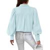 imageBTFBM Women Fashion Button Down Shirts Lapel V Neck Printed Solid Boho Long Sleeve Blouses Dressy Casual Summer Fall TopSolid Light Blue