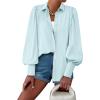 imageBTFBM Women Fashion Button Down Shirts Lapel V Neck Printed Solid Boho Long Sleeve Blouses Dressy Casual Summer Fall TopSolid Light Blue