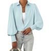 imageBTFBM Women Fashion Button Down Shirts Lapel V Neck Printed Solid Boho Long Sleeve Blouses Dressy Casual Summer Fall TopSolid Light Blue
