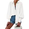 imageBTFBM Women Fashion Button Down Shirts Lapel V Neck Printed Solid Boho Long Sleeve Blouses Dressy Casual Summer Fall TopSolid White