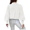 imageBTFBM Women Fashion Button Down Shirts Lapel V Neck Printed Solid Boho Long Sleeve Blouses Dressy Casual Summer Fall TopSolid White