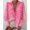 imageBTFBM Women Fashion Button Down Shirts Lapel V Neck Printed Solid Boho Long Sleeve Blouses Dressy Casual Summer Fall TopStriped Pink