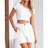 imageBTFBM Womens Shorts Dressy Casual Summer 2025 High Waisted Tailored Pleated Business Work Trouser Shorts with PocketsWhite